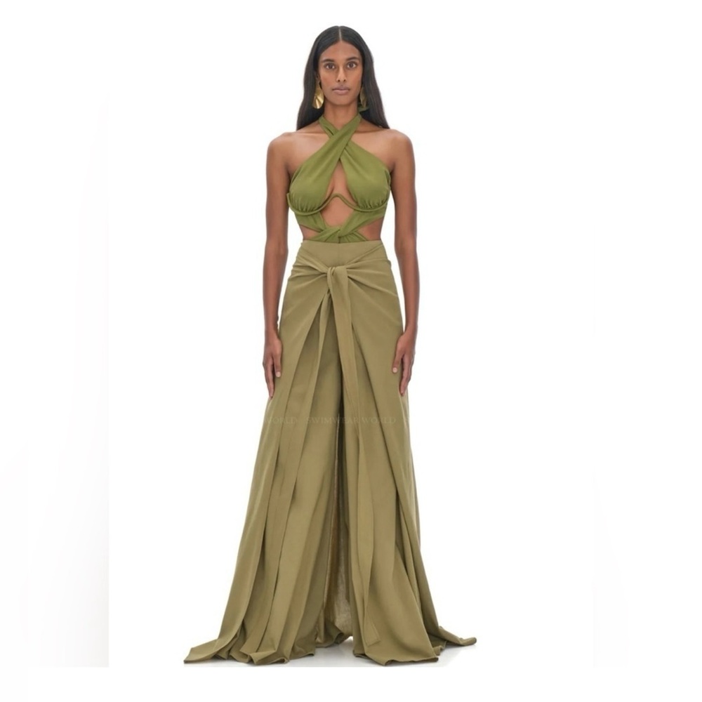 ANDREA IYAMAH Thema Layered
Cotton Blend Wide-leg Pants Cream Size M